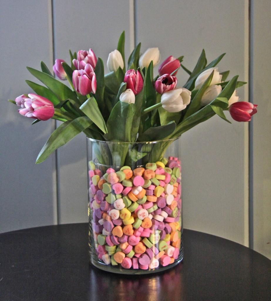 Here are some self-arranging ideas from iBulb for Valentines Day. Tulips nestled in a vase filled with candy hearts. (Courtesy iBulb.org/MCT)
