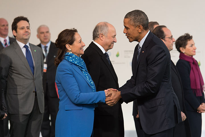 French+Minister+for+Ecology%2C+Sustainable+Development+and+Energy%2C+Segolene+Royal+shakes+hands+with+U.S.+President+Barack+Obama+during+the+official+opening+of+the+COP21+UN+Conference+on+Climate+Change+on+Nov.+30%2C+2015+held+at+Le+Bourget%2C+near+Paris%2C+France.++%28Pierre+Villard%2FAbaca+Press%2FTNS%29
