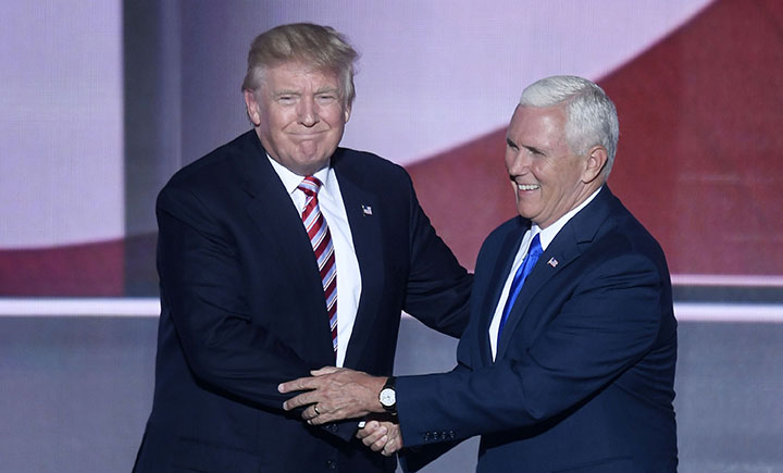 Republican+presidential+nominee+Donald+Trump+appears+on+stage+with+vice+presidential+choice+Mike+Pence+on+the+third+day+of+the+Republican+National+Convention+at+Quicken+Loans+Arena+in+Cleveland+on+Wednesday%2C+July+20%2C+2016.+%28Olivier+Douliery%2FAbaca+Press%2FTNS%29