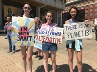 Three Harriton students — (left to right) Rebecca Soslowsky, Kayla Finn, and Sarah Xi —  attended the Rally for Science on Saturday, April 14.