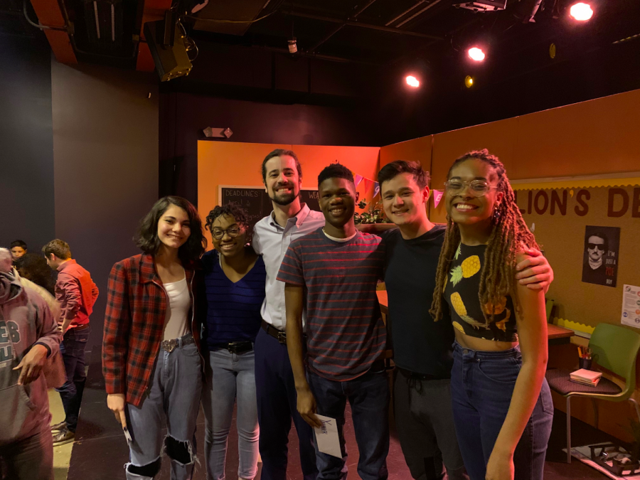 From left to right: Angelina DeMonte, author; Danielle Coates, Rose; Owen Corey, Mr. Weatherby and Alex Blaire; Yannick Haynes, Augustus; Tyler S. Elliot, Jace; Ang Bey, Amara.