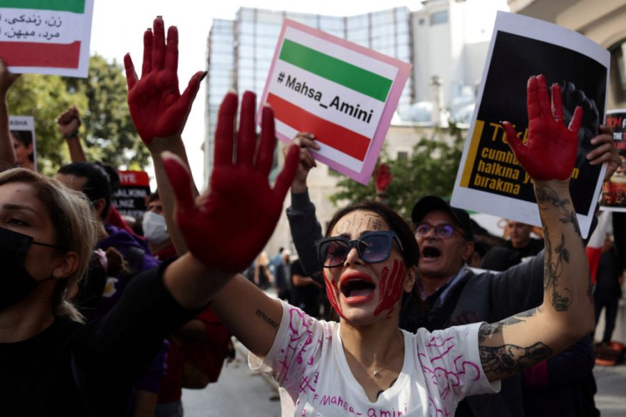 Demonstrators shout slogans during a protest against the Iranian regime, following the death of Mahsa Amini, near the Iranian consulate in Istanbul, Turkey October 11, 2022. REUTERS/Murad Sezer