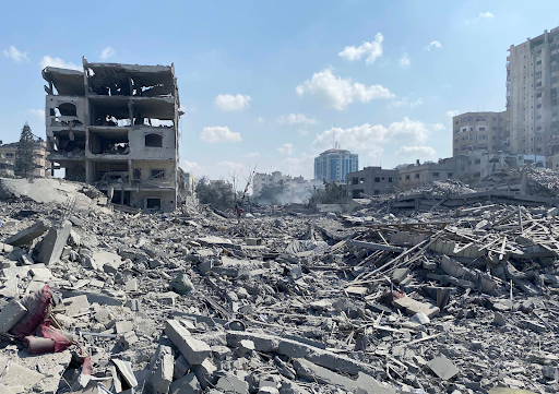 Damaged buildings in Gaza in October 2023. A ceasefire deal has halted the conflict. (Palestinian News & Information Agency (Wafa) in contract with APAimages)
